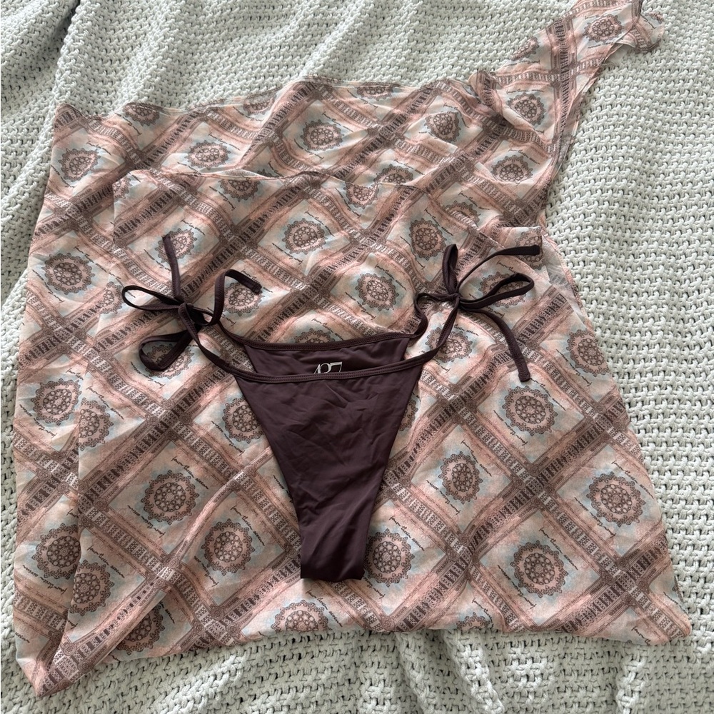 437 Brown Women's Bikini Bottoms and Sarong Skirt Cover Up (no top included)